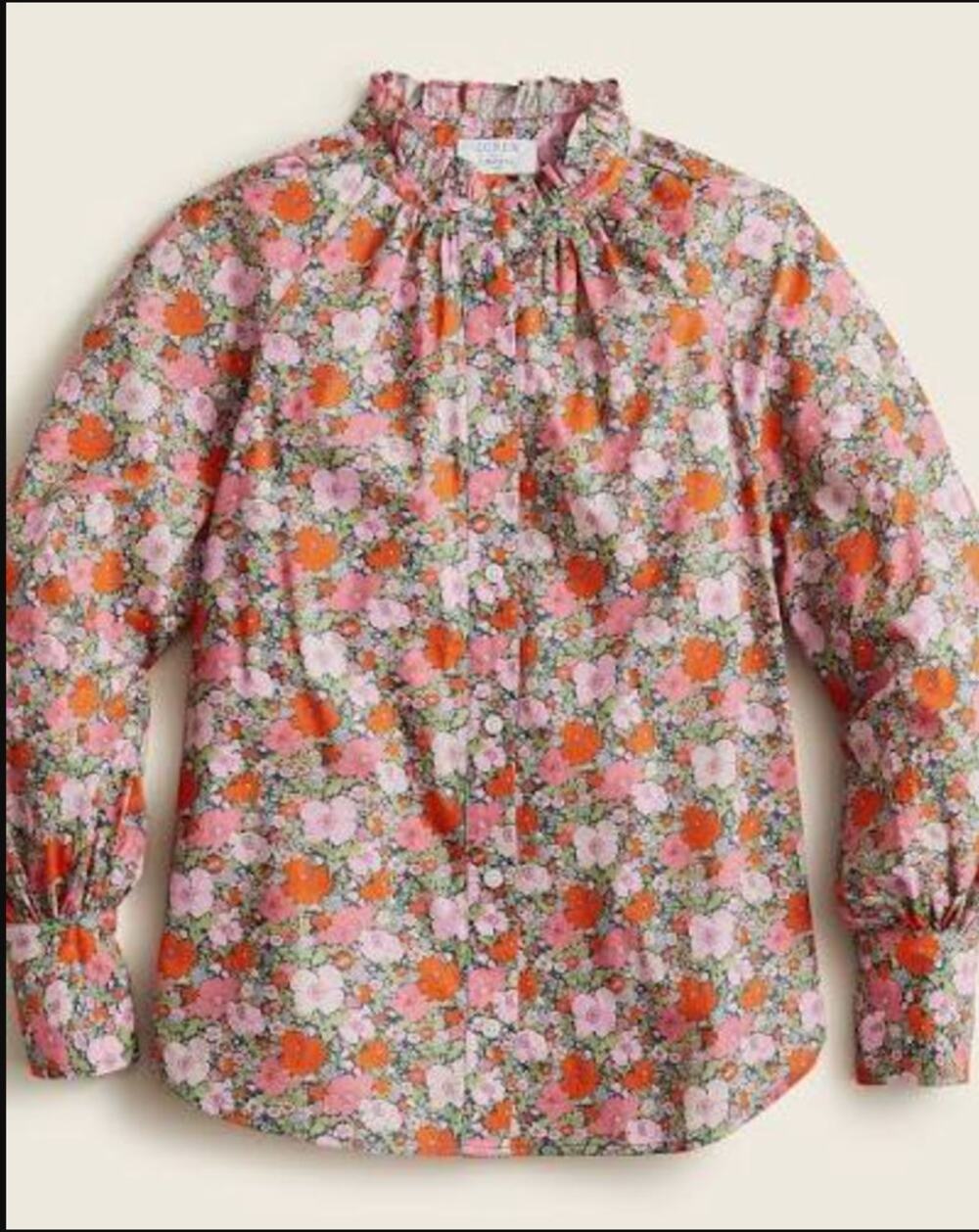 J. Crew Ruffleneck organic cotton top in Liberty Meadow Song fabric Pink 18